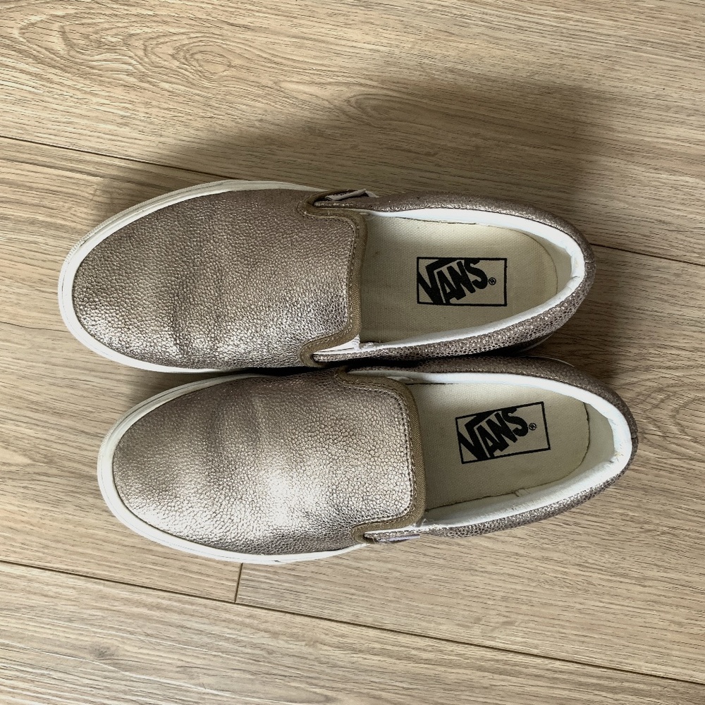 Vans - Metallic Bronze Cracked Leather Slip-Ons - Women’s 8